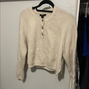 Forever 21 Cream Crew Neck Sweater with Long Sleeves and Chunky Knit